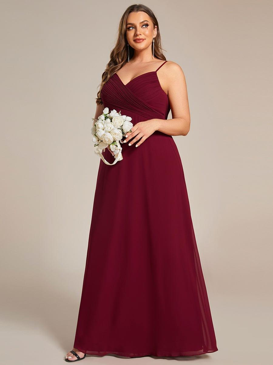 Plus Size Draped Back Criss-Cross Chiffon A-Line Dress #color_Burgundy