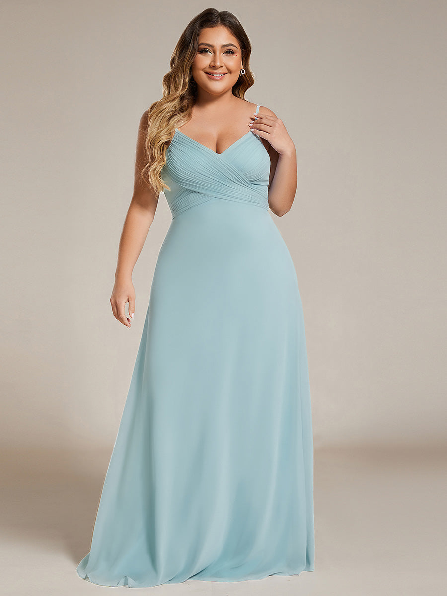 Plus Size Draped Back Criss-Cross Chiffon A-Line Dress #color_Sky Blue