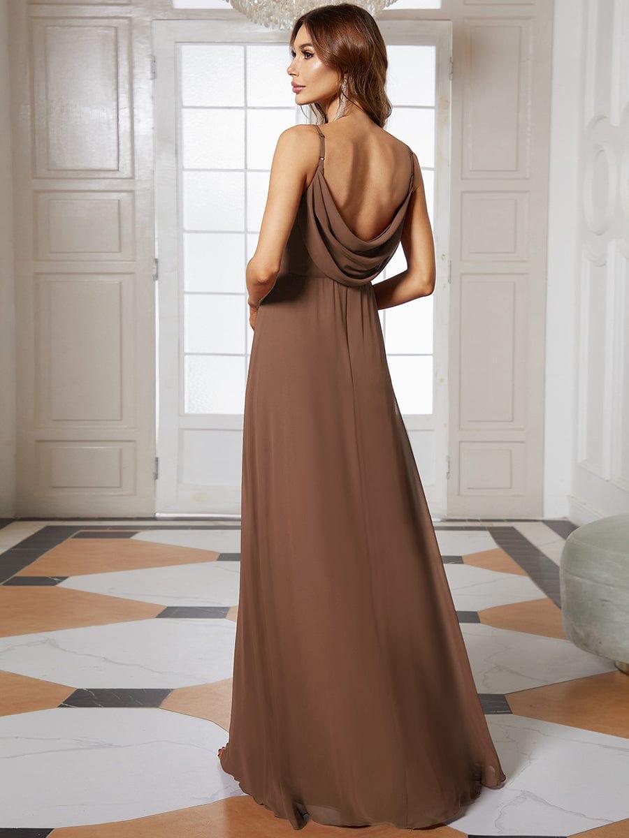 Criss-Cross V-Neck Chiffon Backless A-Line Bridesmaid Dress #color_Brown
