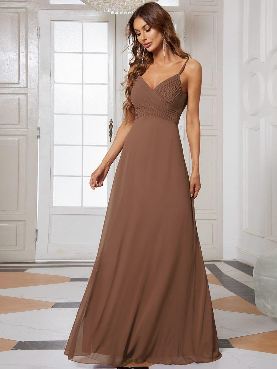 Criss-Cross V-Neck Chiffon Backless A-Line Bridesmaid Dress #color_Brown