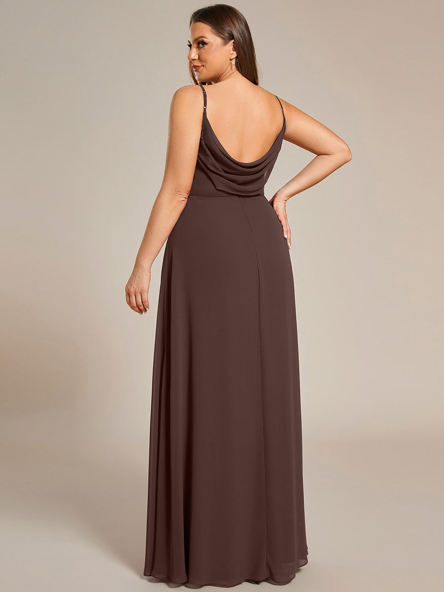 Plus Size Draped Back Criss-Cross Chiffon A-Line Dress #color_Chocolate Brown