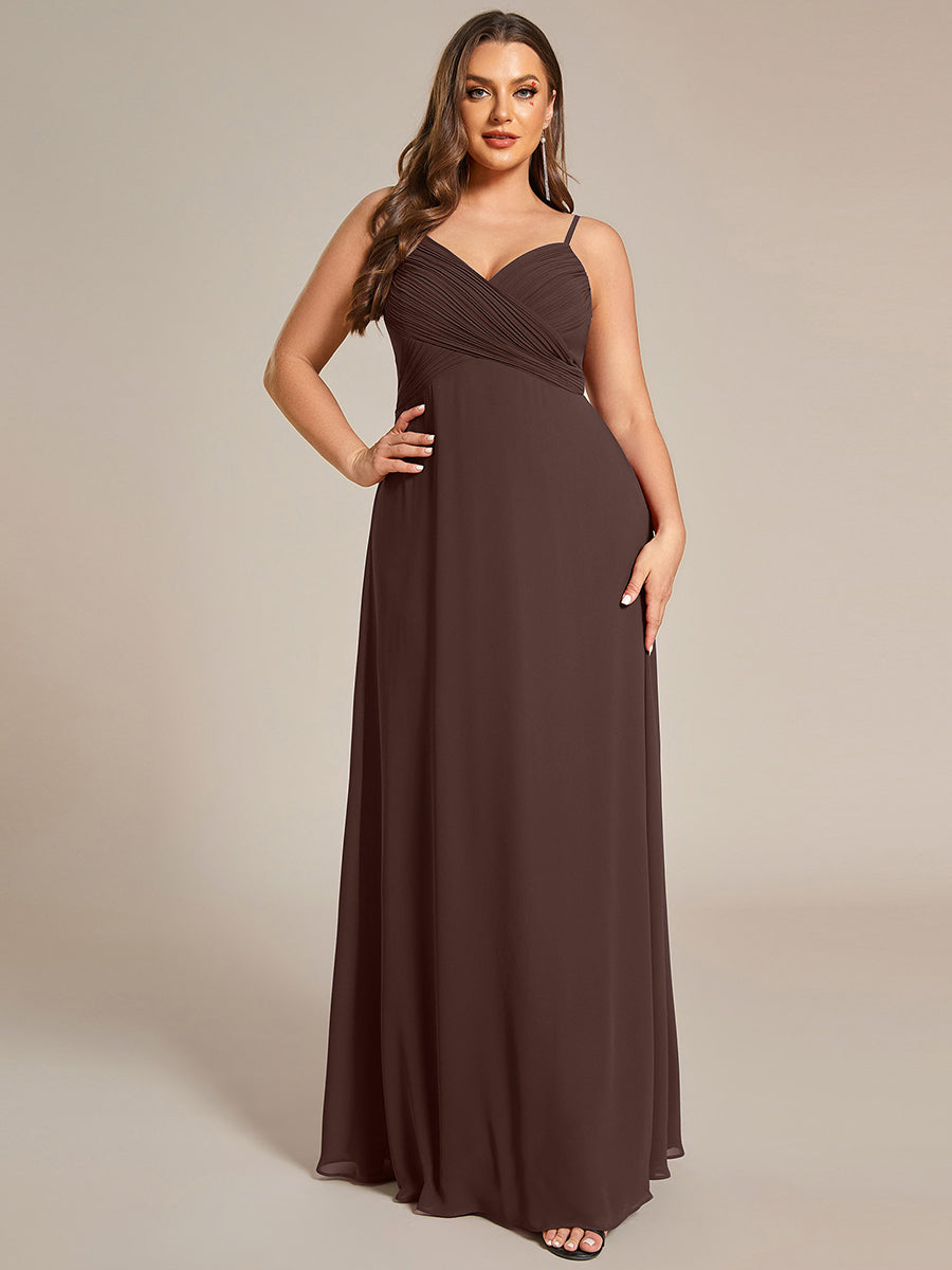 Plus Size Draped Back Criss-Cross Chiffon A-Line Dress #color_Chocolate Brown