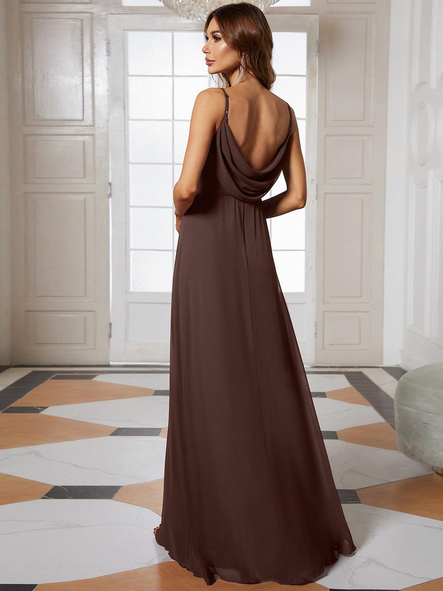 Sweetheart Draped Back Maxi Bridesmaid Dress #color_Chocolate Brown