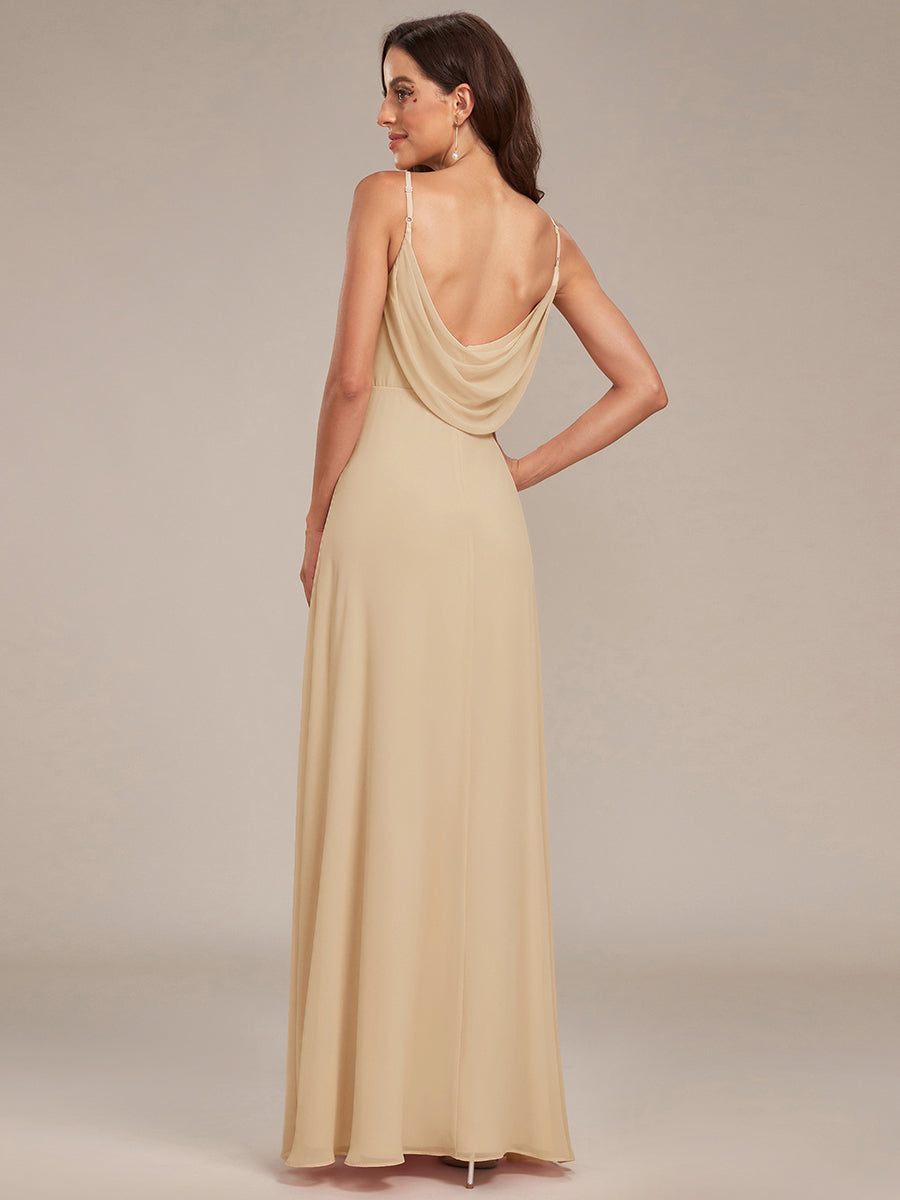 Criss-Cross V-Neck Chiffon Backless A-Line Bridesmaid Dress #color_Champagne