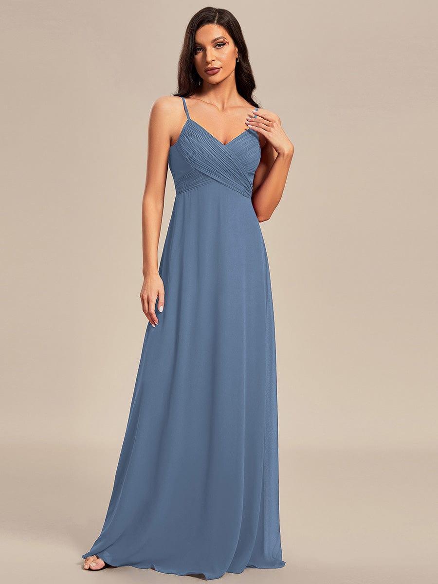 Criss-Cross V-Neck Chiffon Backless A-Line Bridesmaid Dress #color_Dusty Blue