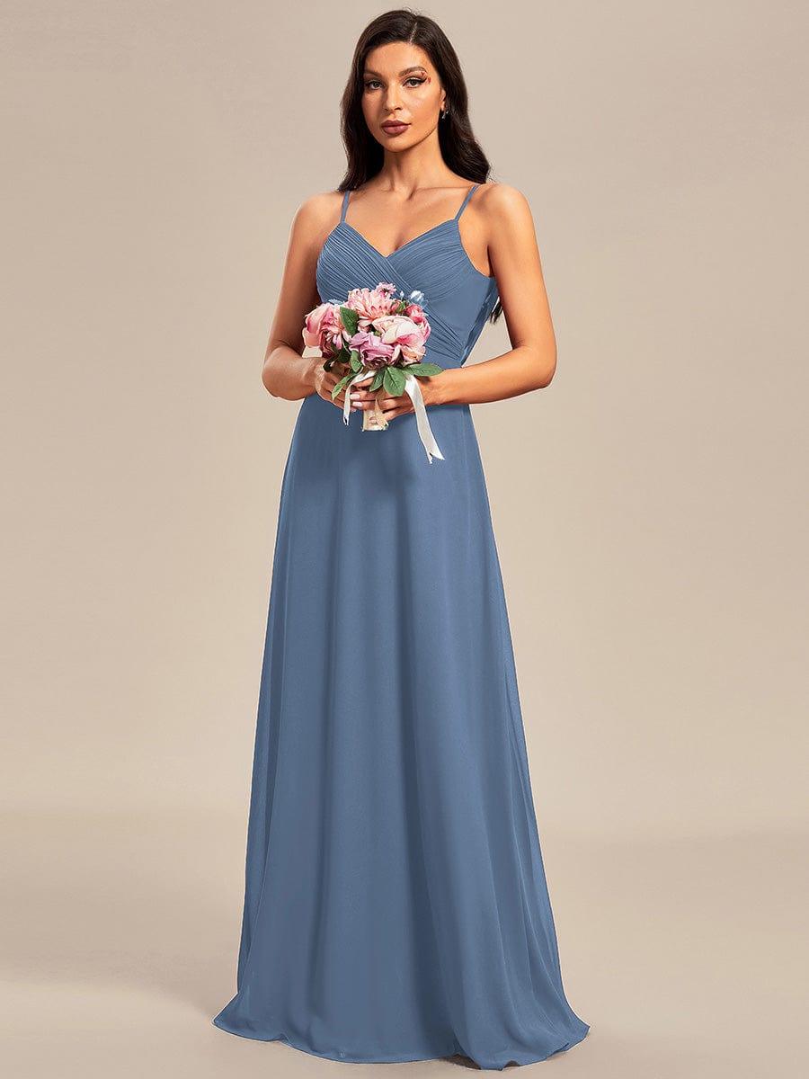 Criss-Cross V-Neck Chiffon Backless A-Line Bridesmaid Dress #color_Dusty Blue