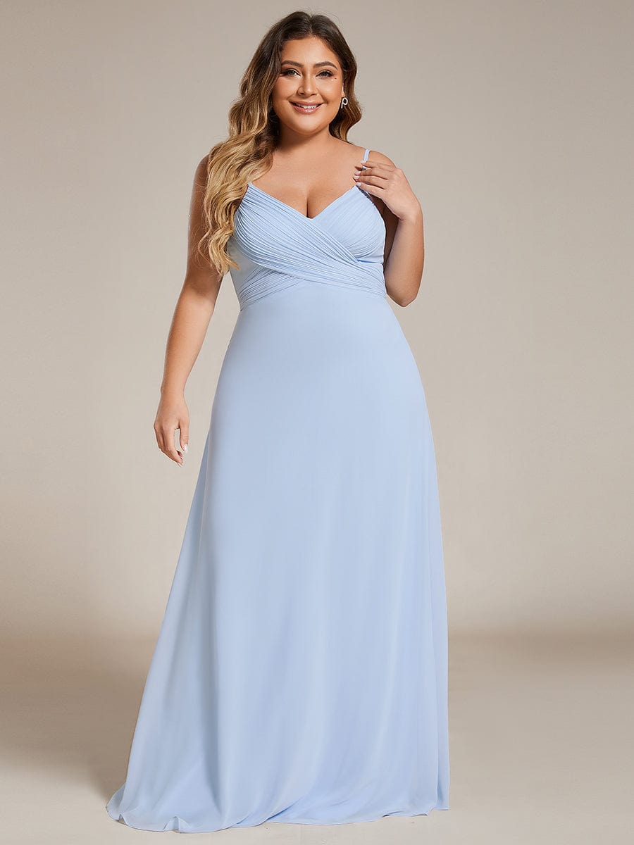 Plus Size Draped Back Criss-Cross Chiffon A-Line Dress #color_Ice Blue