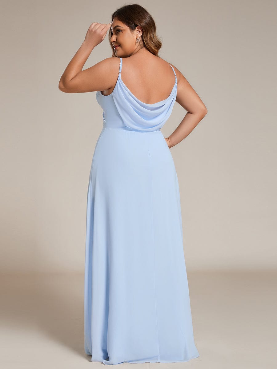 Plus Size Draped Back Criss-Cross Chiffon A-Line Dress #color_Ice Blue