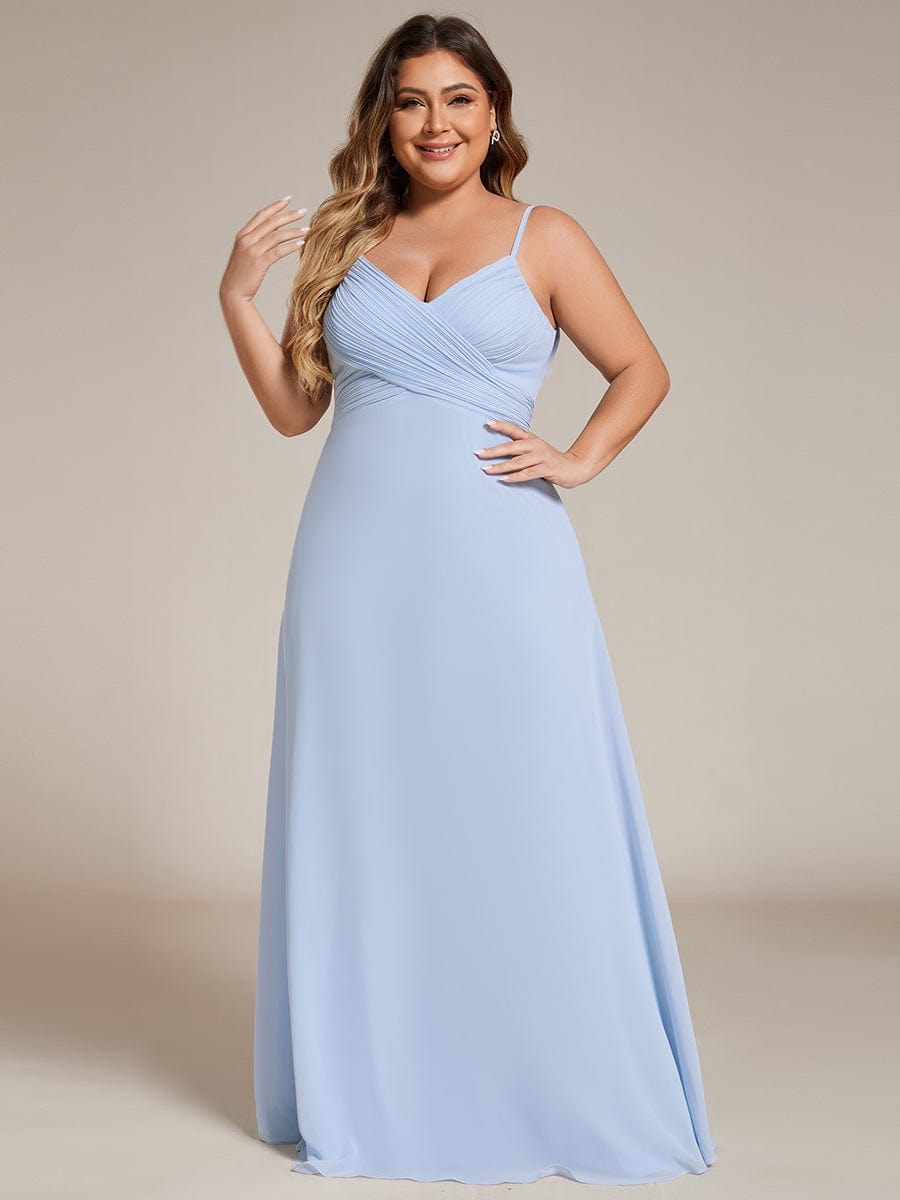 Plus Size Draped Back Criss-Cross Chiffon A-Line Dress #color_Ice Blue