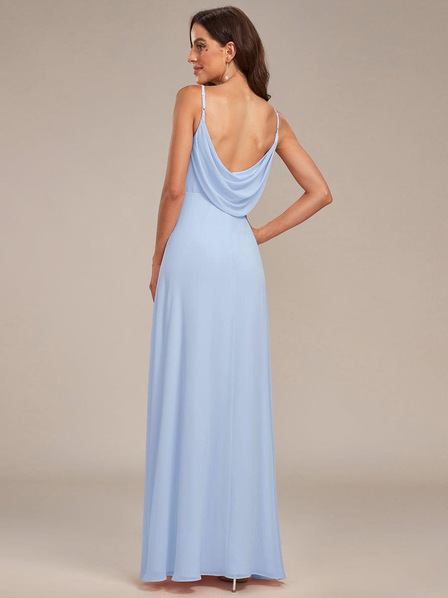 Criss-Cross V-Neck Chiffon Backless A-Line Bridesmaid Dress #color_Ice Blue