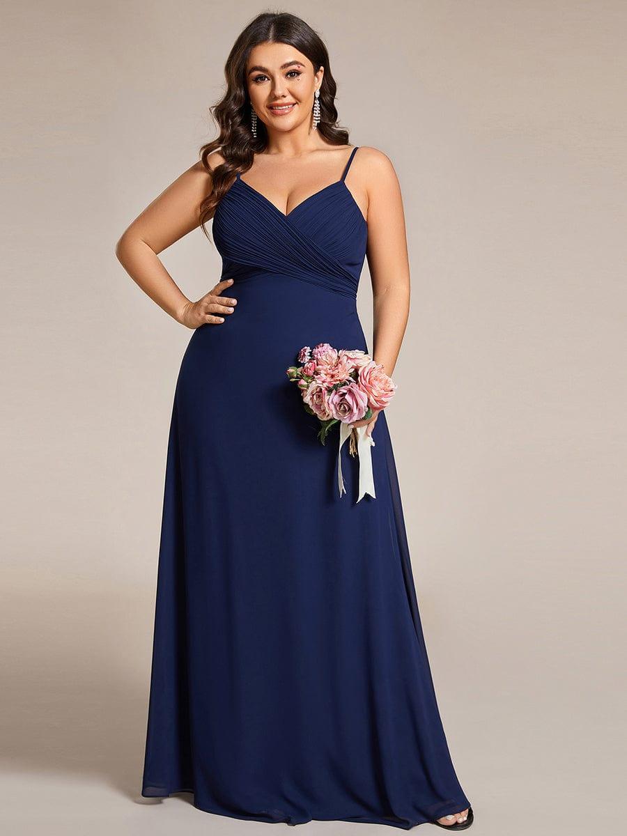 Criss-Cross V-Neck Chiffon Backless A-Line Bridesmaid Dress #color_Navy Blue