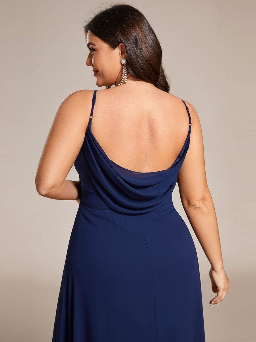 Plus Size Draped Back Criss-Cross Chiffon A-Line Dress #color_Navy Blue