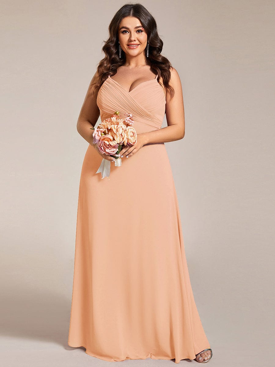 Criss-Cross V-Neck Chiffon Backless A-Line Bridesmaid Dress #color_Peach