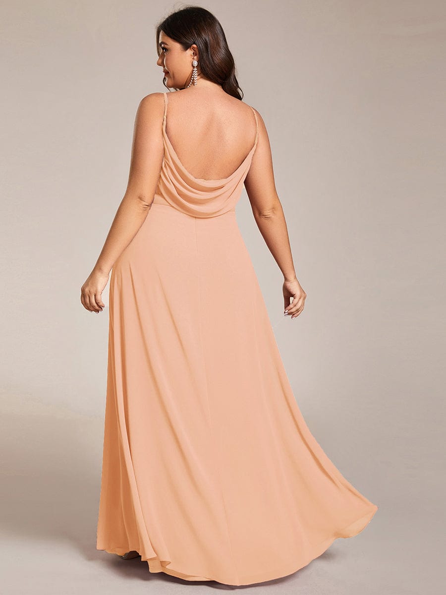Criss-Cross V-Neck Chiffon Backless A-Line Bridesmaid Dress #color_Peach