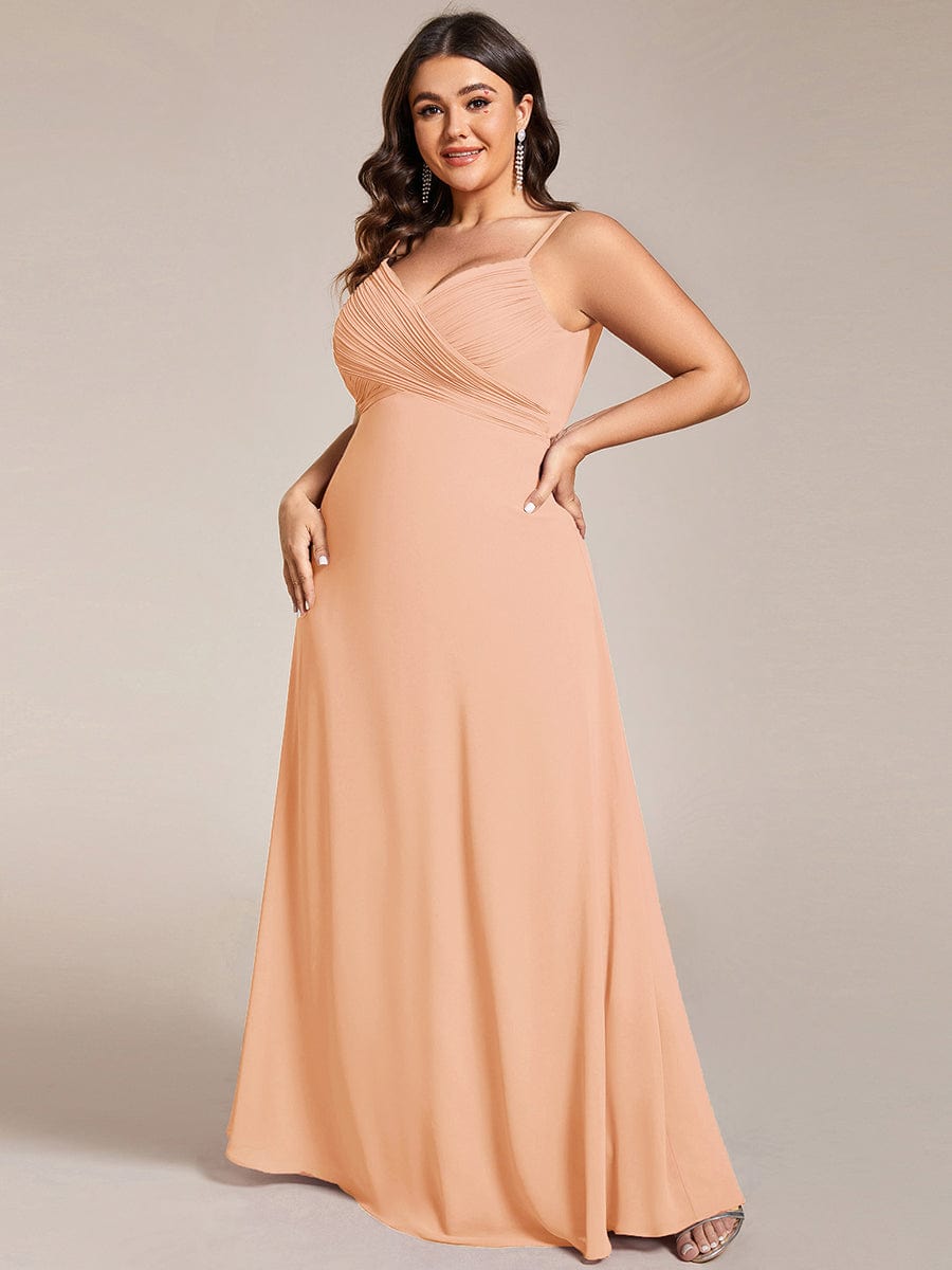 Criss-Cross V-Neck Chiffon Backless A-Line Bridesmaid Dress #color_Peach