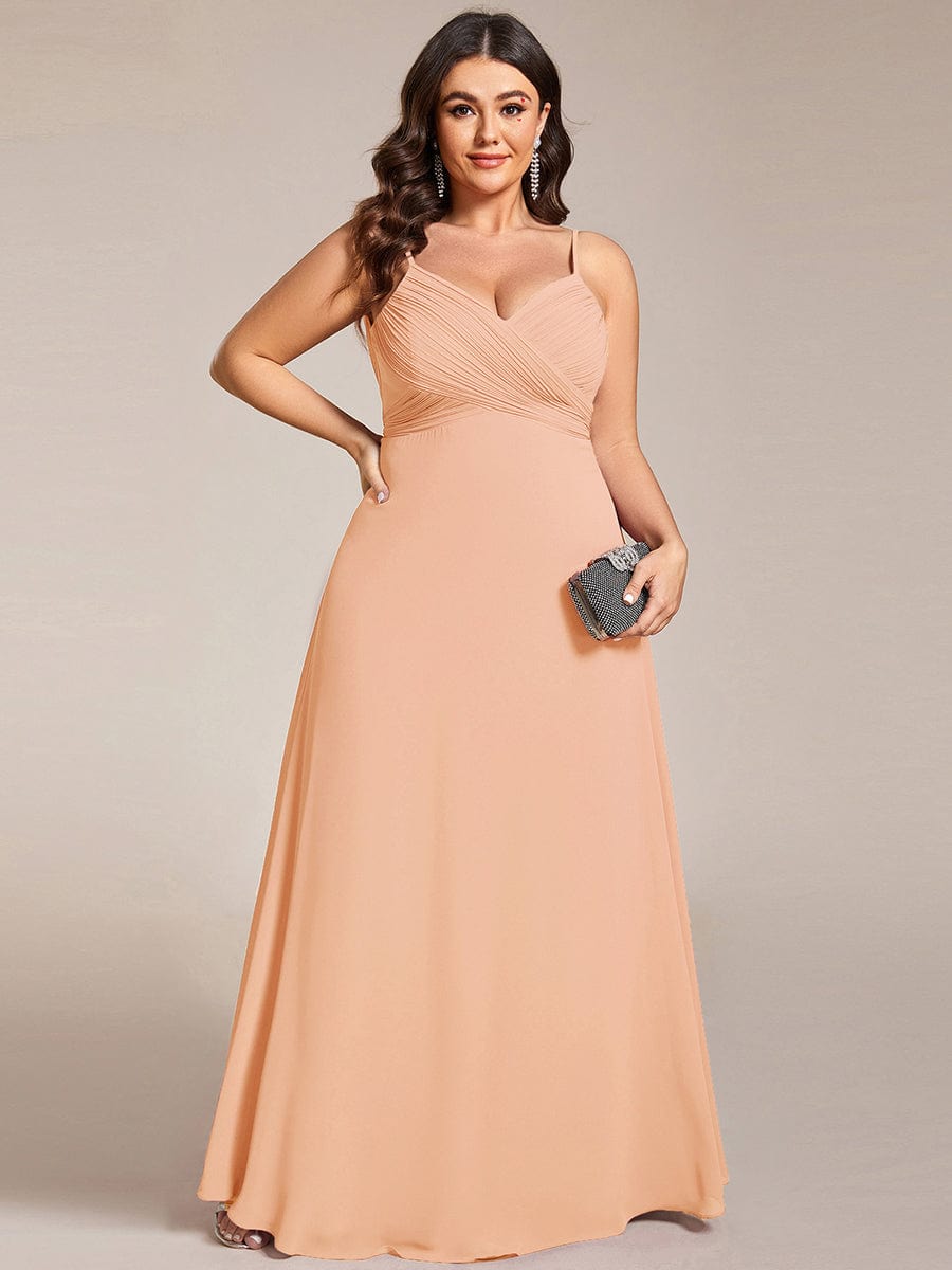 Criss-Cross V-Neck Chiffon Backless A-Line Bridesmaid Dress #color_Peach