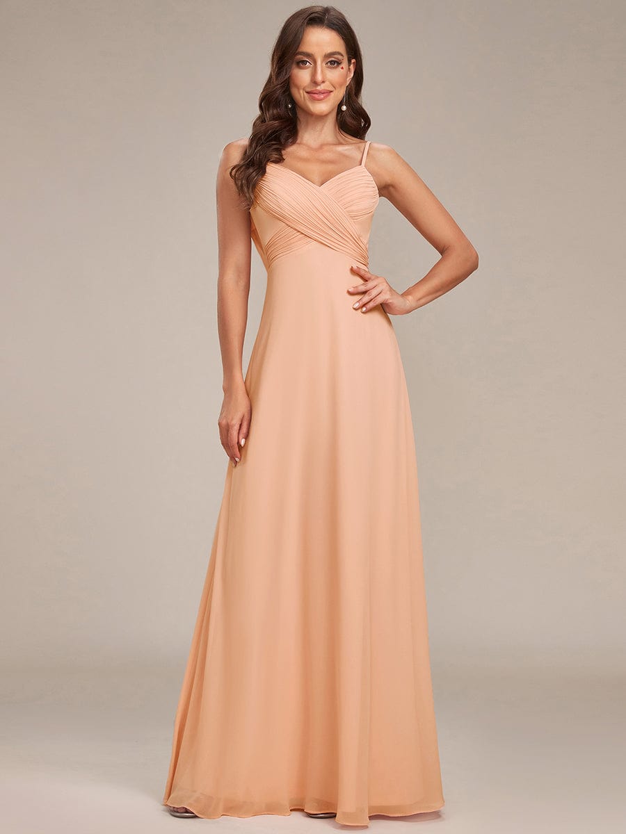 Criss-Cross V-Neck Chiffon Backless A-Line Bridesmaid Dress #color_Peach