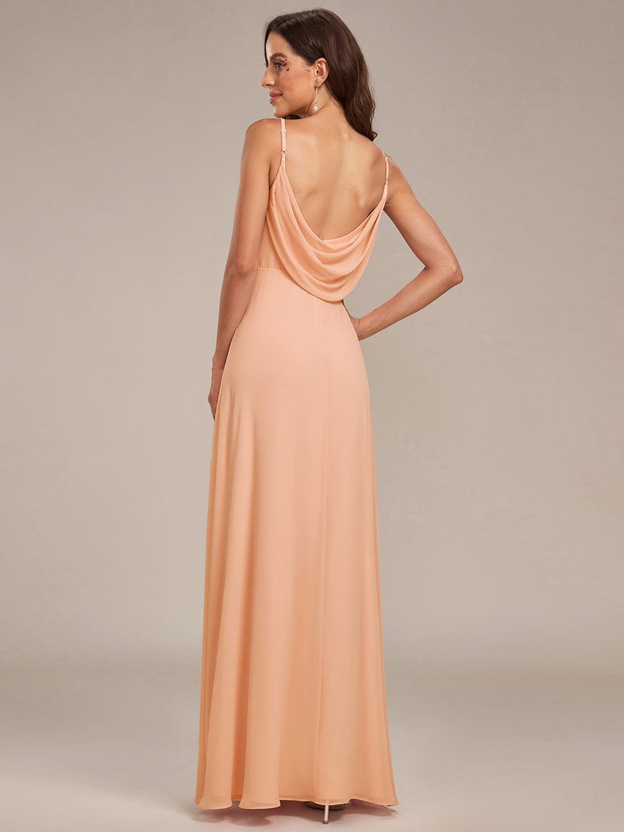 Criss-Cross V-Neck Chiffon Backless A-Line Bridesmaid Dress #color_Peach