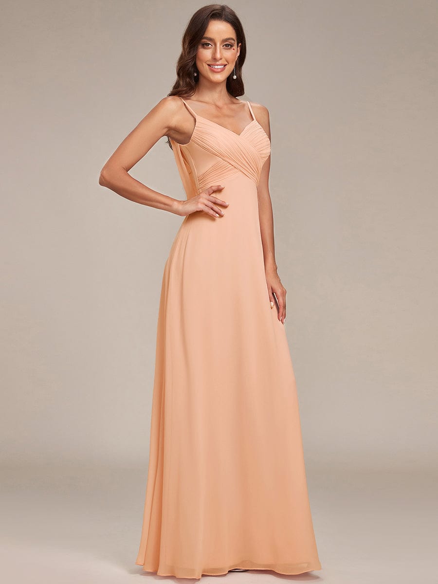 Criss-Cross V-Neck Chiffon Backless A-Line Bridesmaid Dress #color_Peach