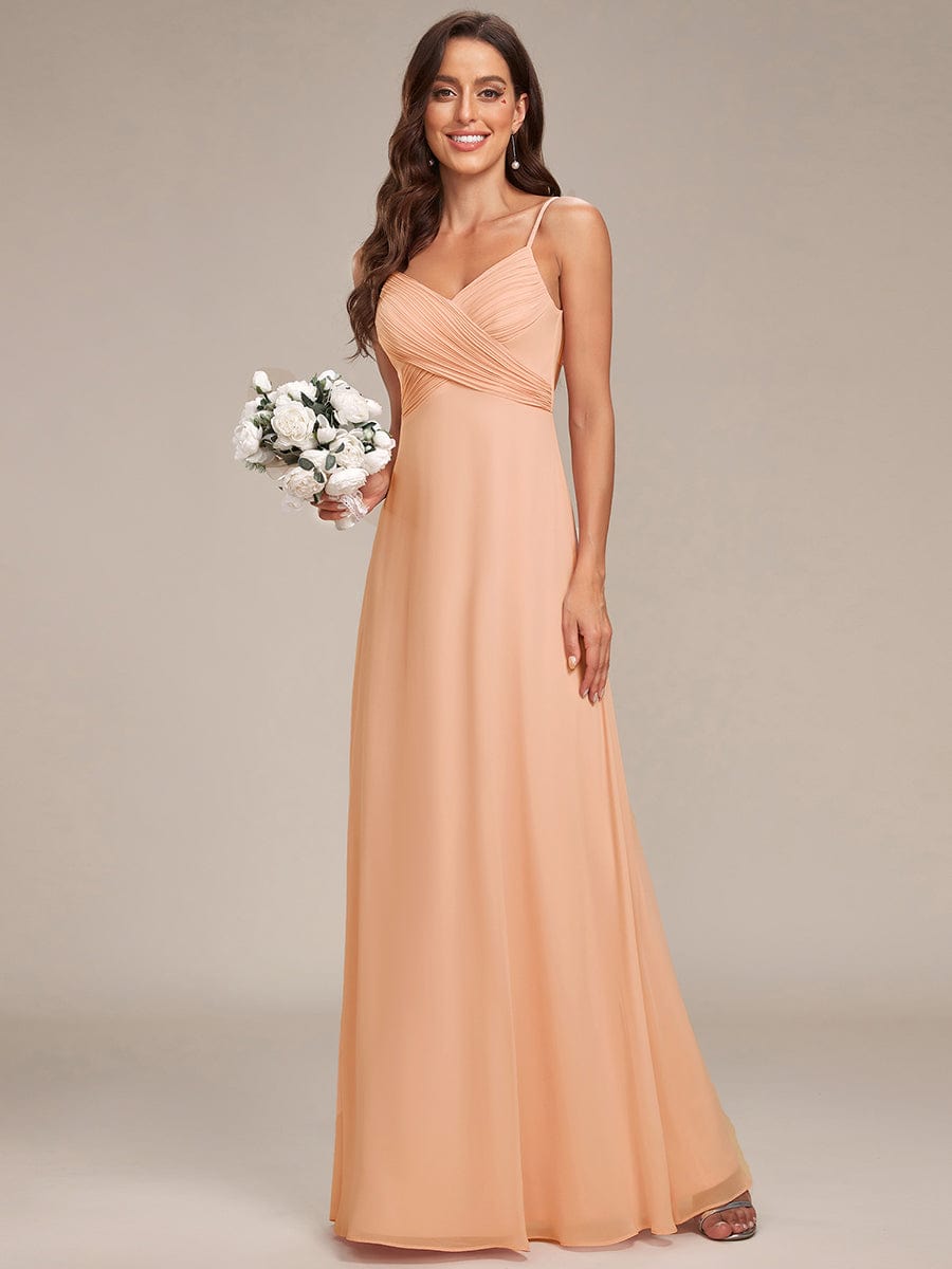 Criss-Cross V-Neck Chiffon Backless A-Line Bridesmaid Dress #color_Peach