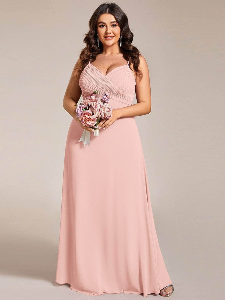 Plus Size Draped Back Criss-Cross Chiffon A-Line Dress #color_Pink