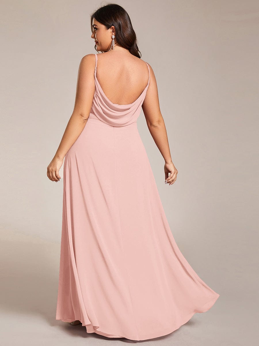 Plus Size Draped Back Criss-Cross Chiffon A-Line Dress #color_Pink