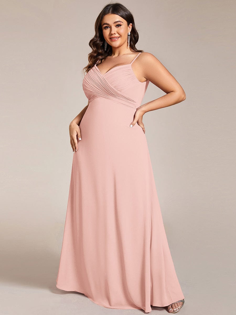 Plus Size Draped Back Criss-Cross Chiffon A-Line Dress #color_Pink