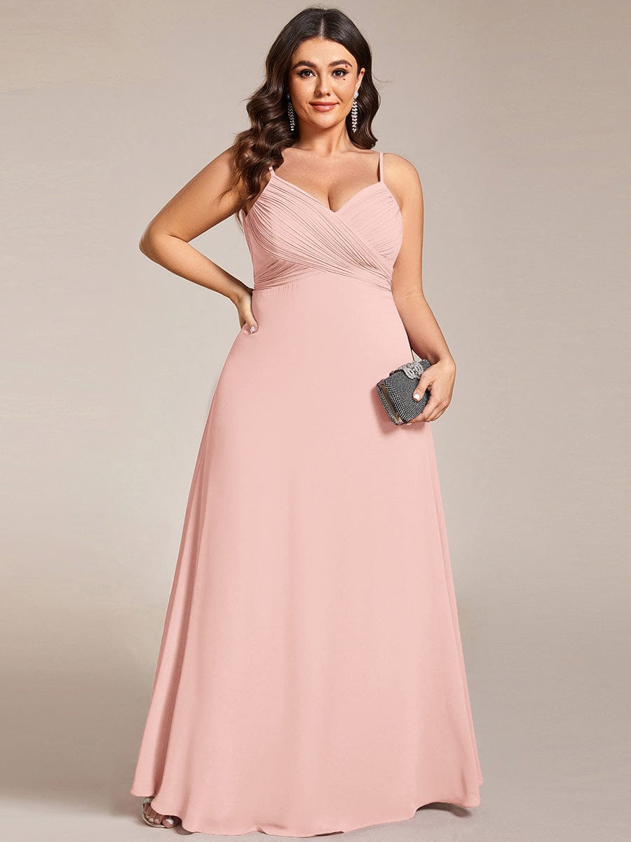 Plus Size Draped Back Criss-Cross Chiffon A-Line Dress #color_Pink