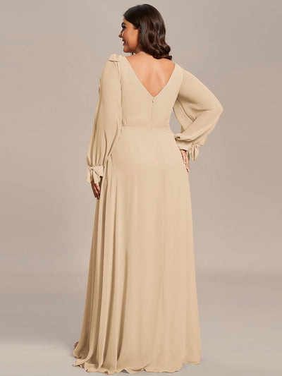 Plus Size Open Lantern Sleeve A-Line Bridesmaid Dress #color_Champagne