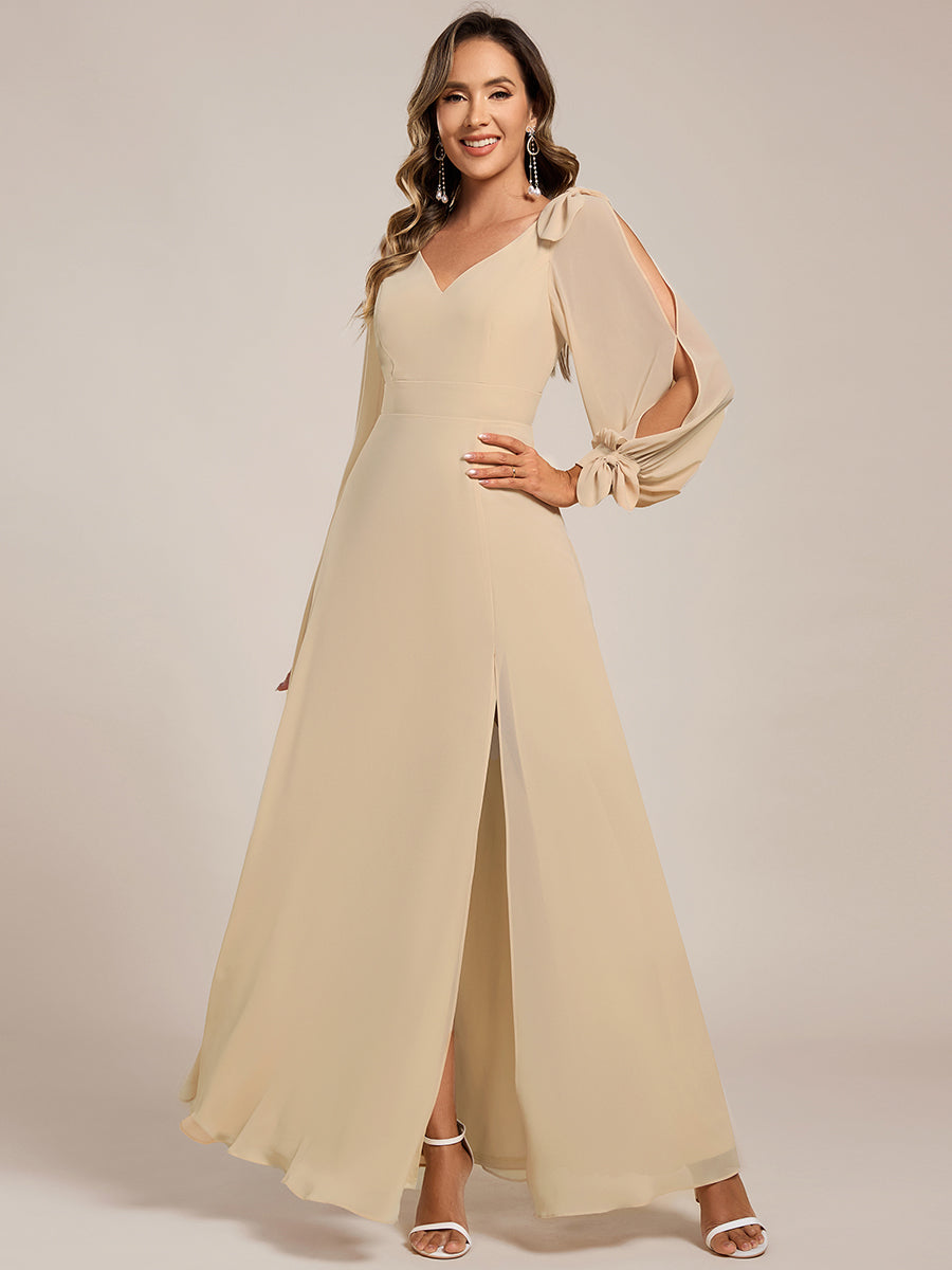 Open Lantern Sleeve A-Line Bridesmaid Dress #color_Champagne