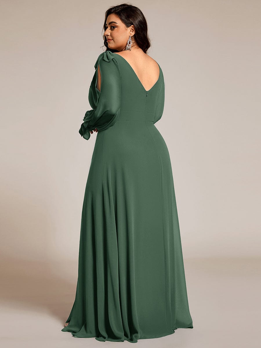 Plus Size Open Lantern Sleeve A-Line Bridesmaid Dress #color_Eucalyptus
