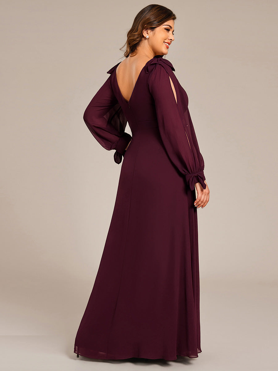 Plus Size Open Lantern Sleeve A-Line Bridesmaid Dress #color_Mulberry