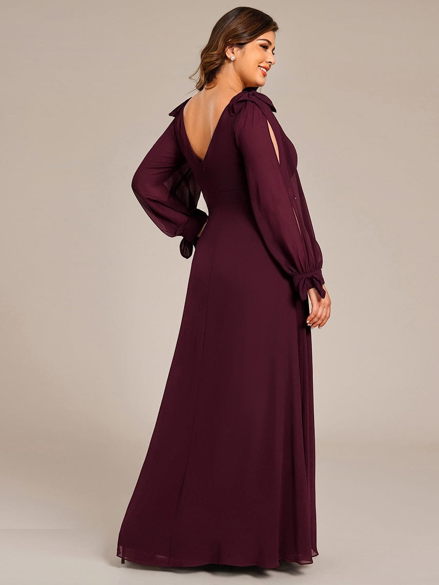 Open Lantern Sleeve A-Line Bridesmaid Dress #color_Mulberry