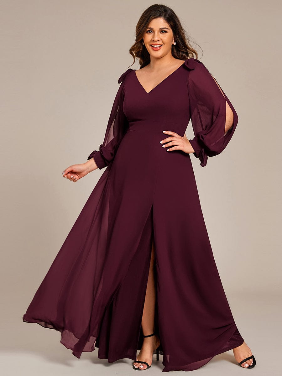 Open Lantern Sleeve A-Line Bridesmaid Dress #color_Mulberry