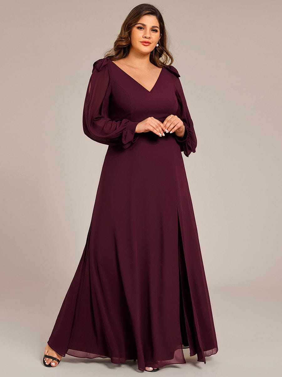 Plus Size Open Lantern Sleeve A-Line Bridesmaid Dress #color_Mulberry