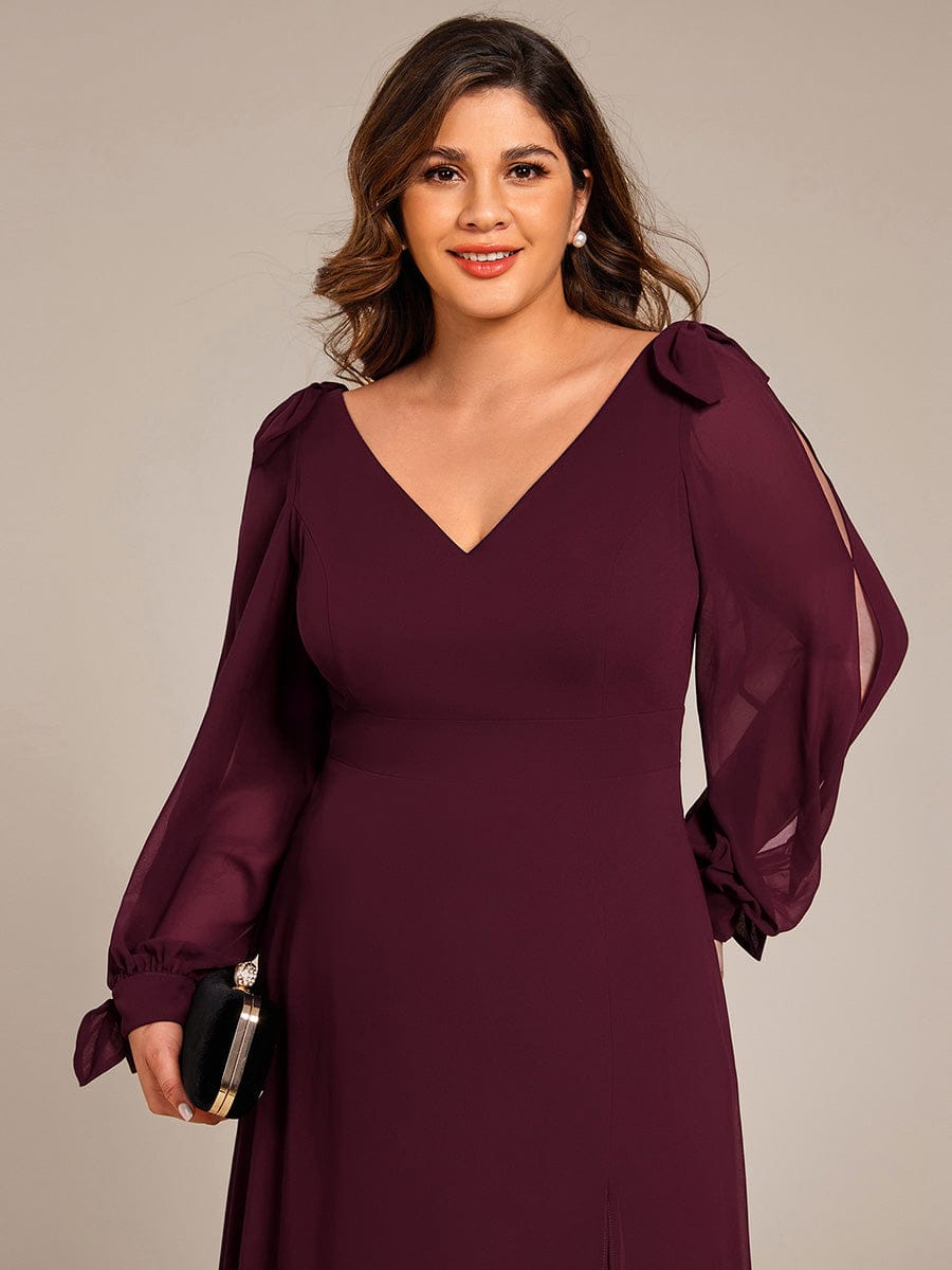 Plus Size Open Lantern Sleeve A-Line Bridesmaid Dress #color_Mulberry