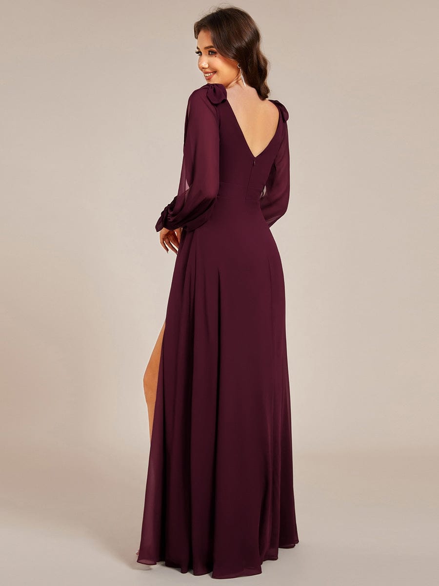 Open Lantern Sleeve A-Line Bridesmaid Dress #color_Mulberry