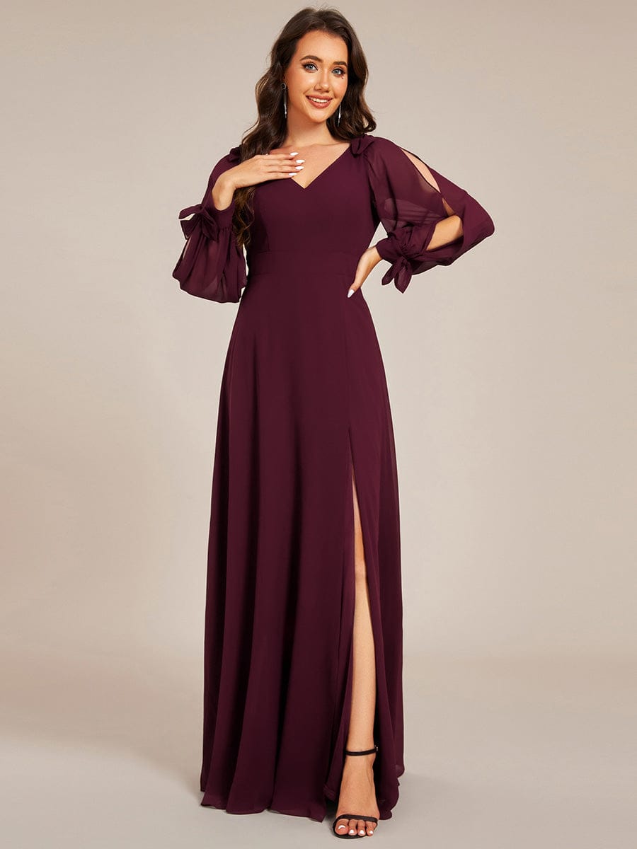 Open Lantern Sleeve A-Line Bridesmaid Dress #color_Mulberry