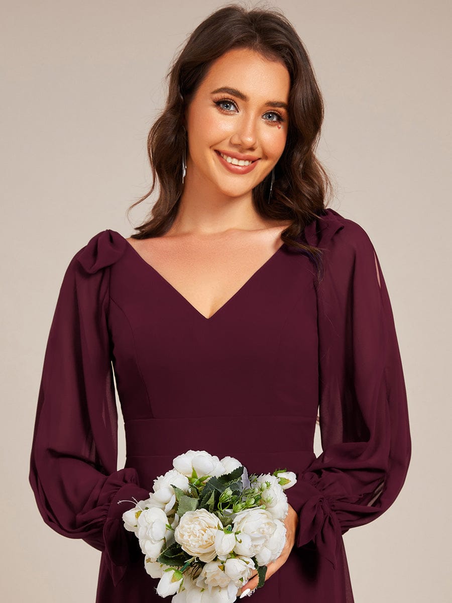 Open Lantern Sleeve A-Line Bridesmaid Dress #color_Mulberry