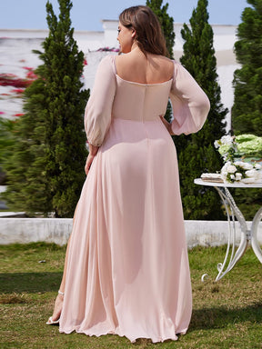 Plus Size High-Slit Waist Pleated Bridesmaid Dress with Long Sleeves