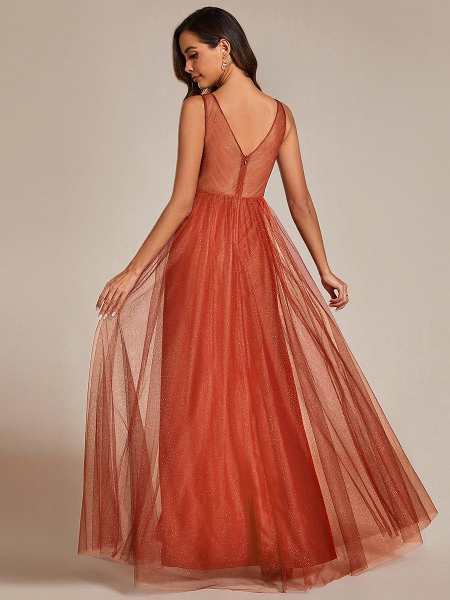 Glittering High Slit Sleeveless Bridesmaid Dress with Empire Waist #color_Burnt Orange