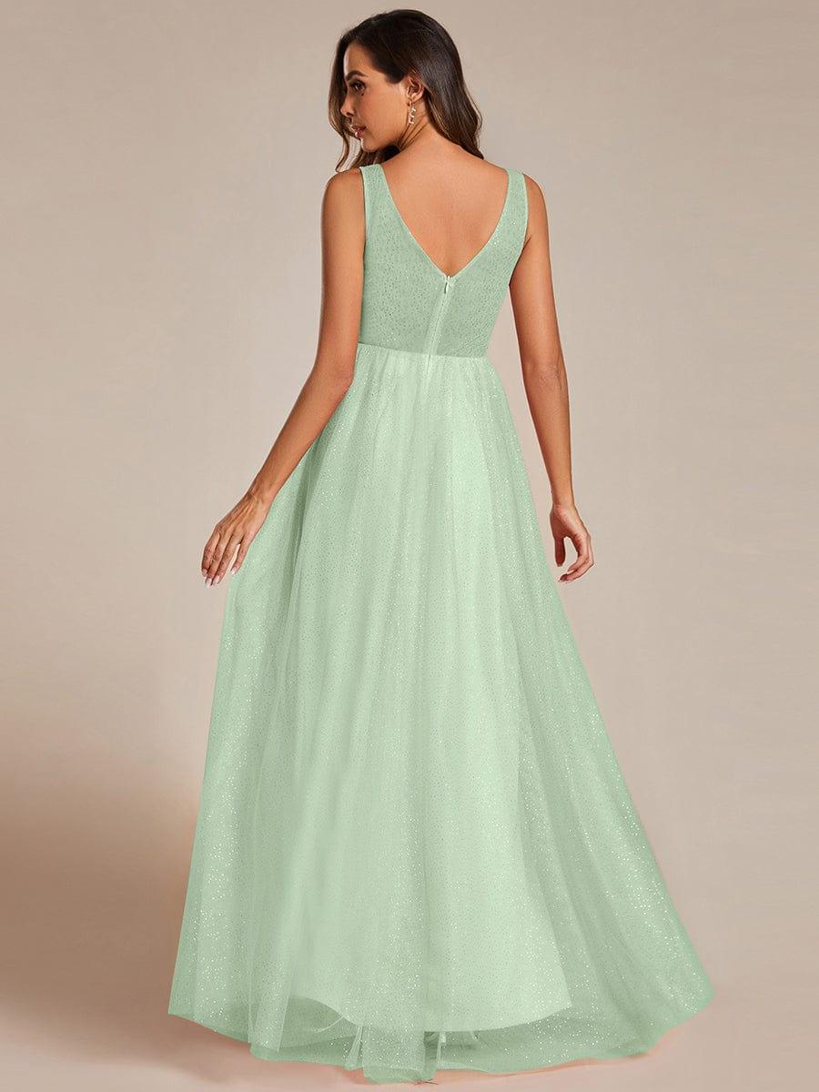 Glittering High Slit Sleeveless Bridesmaid Dress with Empire Waist #color_Mint Green