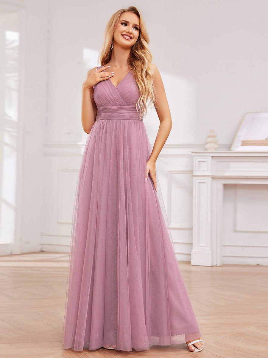 Glittering High Slit Sleeveless Bridesmaid Dress with Empire Waist #color_Purple Orchid
