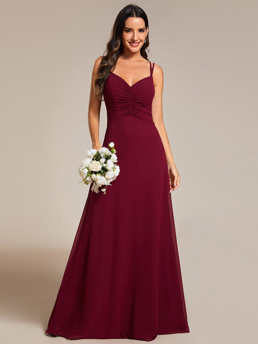 Flowy Pleated Chiffon Bridesmaid Dress with Adjustable Straps #color_Burgundy