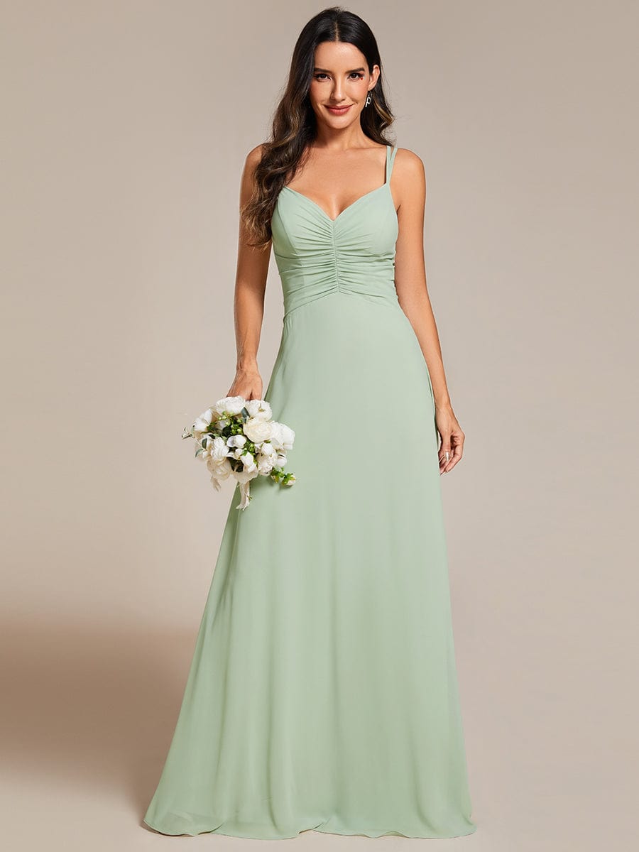 Flowy Pleated Chiffon Bridesmaid Dress with Adjustable Straps #color_Mint Green