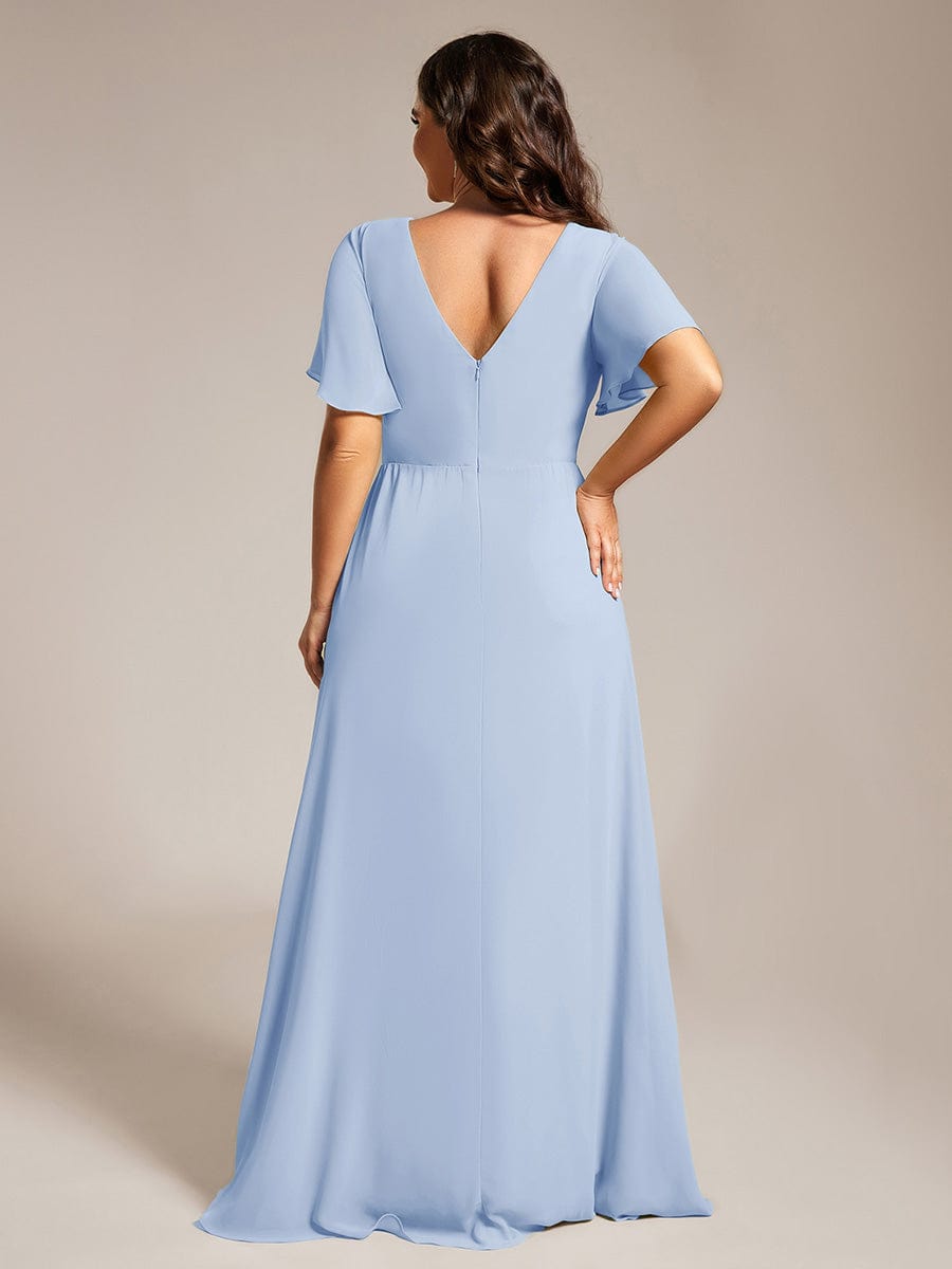 Plus Size High Slit V-Neck Empire Waist Chiffon Bridesmaid Dress #color_Ice Blue
