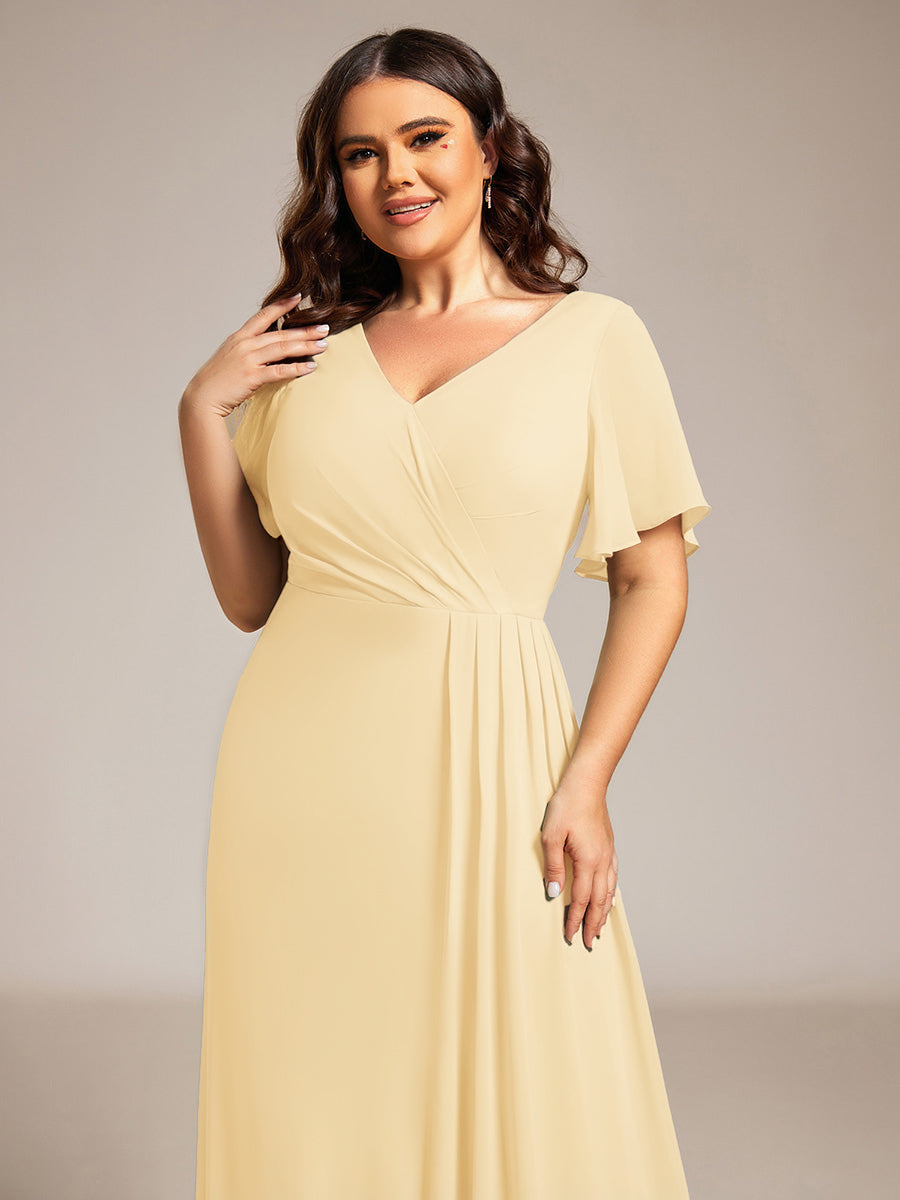 Plus Size High Slit V-Neck Empire Waist Chiffon Bridesmaid Dress #color_Yellow