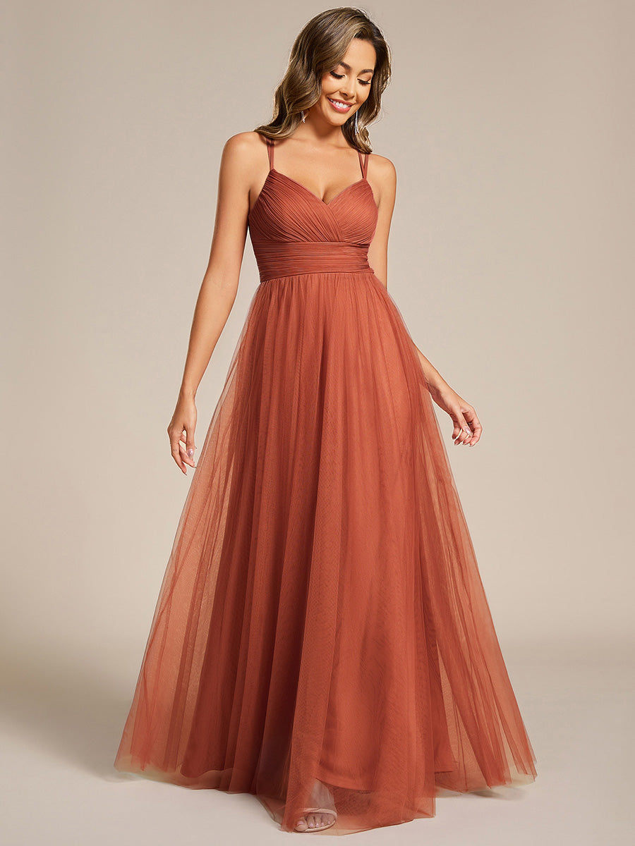 Chic Lace Sheer Back and Cross Straps V-Neck Sleeveless Bridesmaid Dress #color_Burnt Orange