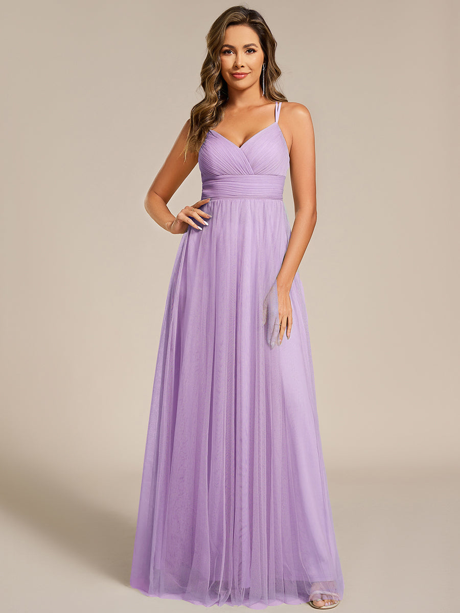 Chic Lace Sheer Back and Cross Straps V-Neck Sleeveless Bridesmaid Dress #color_Lavender