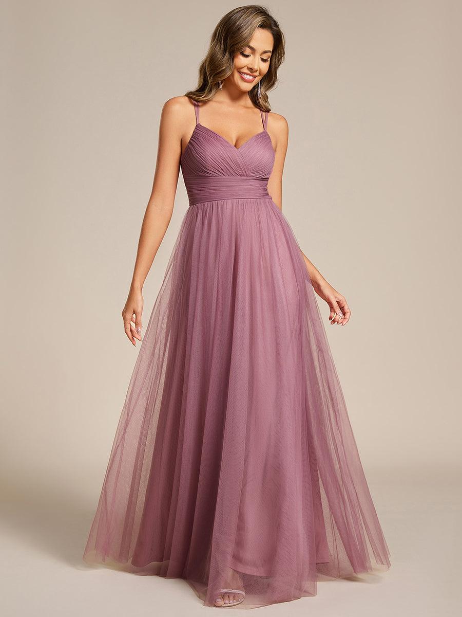 Chic Lace Sheer Back and Cross Straps V-Neck Sleeveless Bridesmaid Dress #color_Purple Orchid